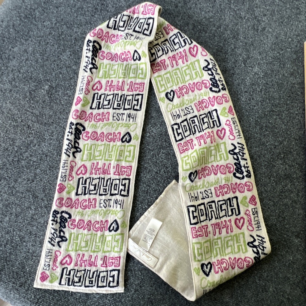 Rare Coach Poppy Graffiti Heart Scarf Muffler Wool Blend Colorful F82833 Y2K